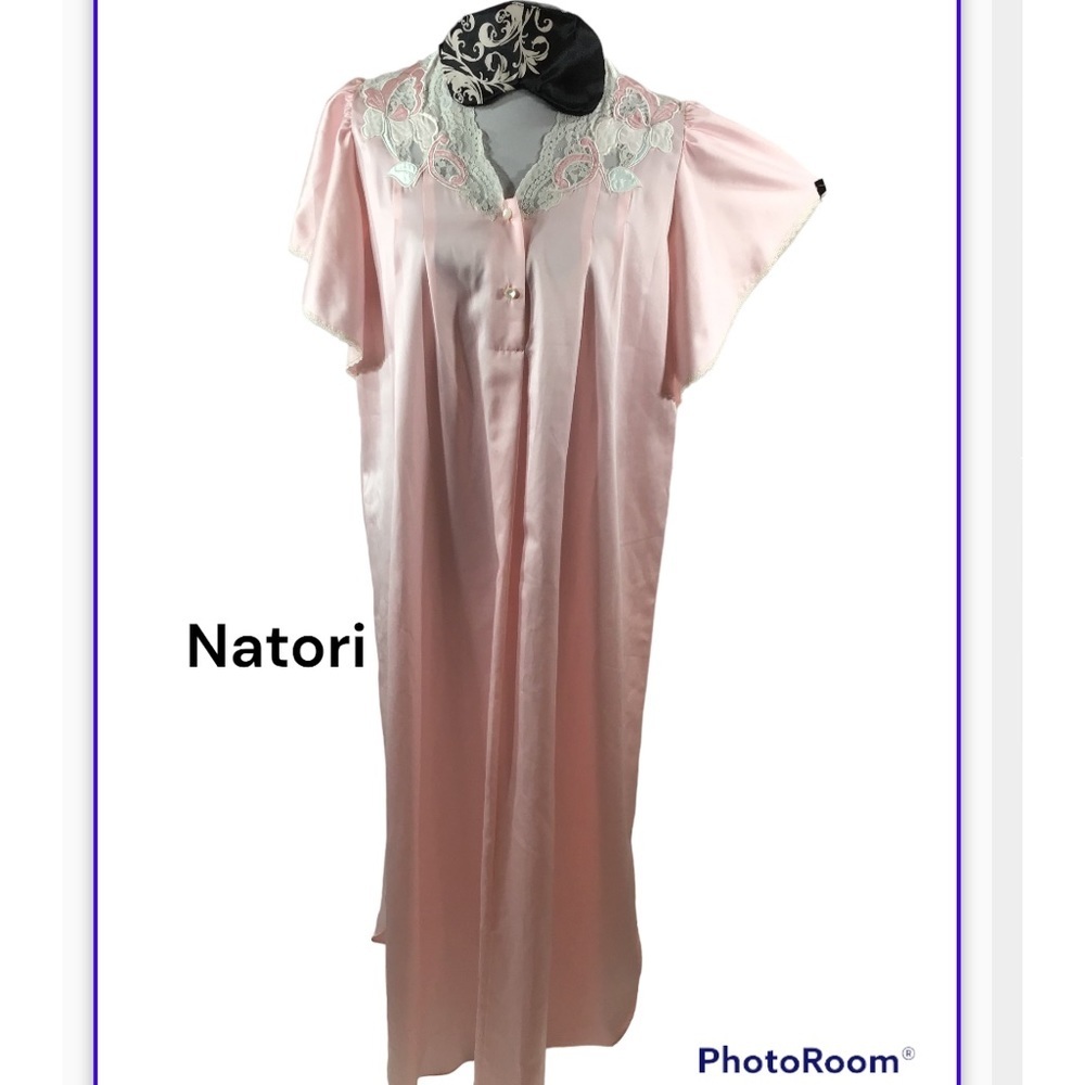 Natori vintage pink floral appliqué maxi gown